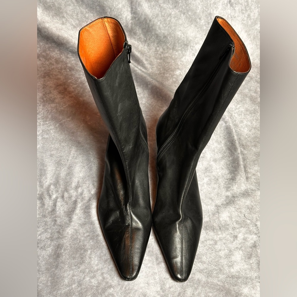 JCREW ITALIAN LEATHER KITTEN HEEL BOOT BLACK SIZE 8.5